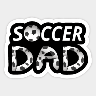 Soccer Dad. Soccer Ball and Black and White Soccer Patterned Letters (Black Background) Sticker